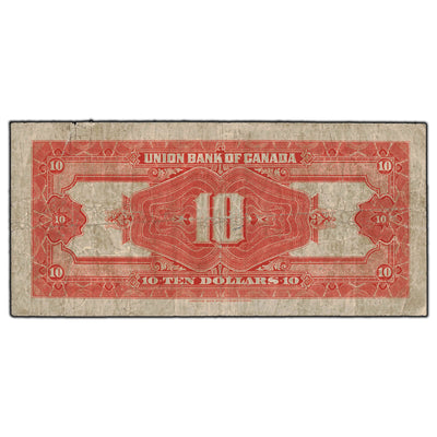 SOLD $10 1921 Union Bank of Canada Chartered Note #730-20-04 - Edge Tear