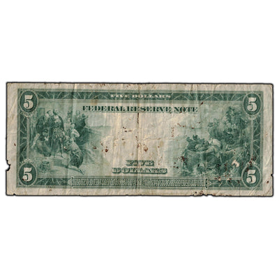SOLD United States 1914 $5 Federal Reserve Note Blue Seal F #851b
