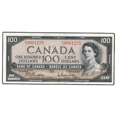 SOLD $100 1954 Bank Of Canada Note Beattie-Rasminsky B/J Prefix BC-43b