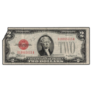 SOLD United States 1928-D $2 Red Seal Note - Missing Corner/Writing