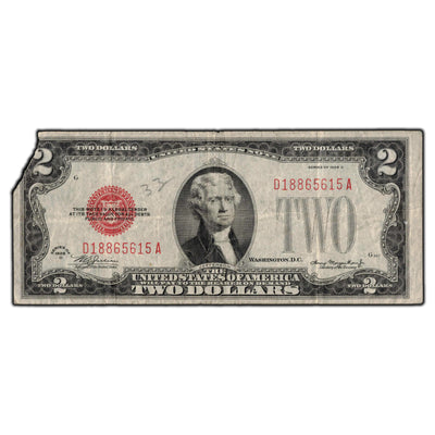 SOLD United States 1928-D $2 Red Seal Note - Missing Corner/Writing