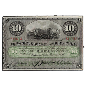 SOLD Cuba 1896 10 Pesos Note P #49d