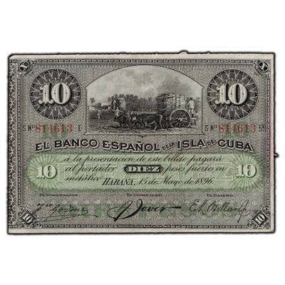 SOLD Cuba 1896 10 Pesos Note P #49d