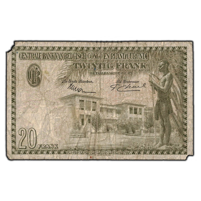 SOLD Belgian Congo 1954 20 Francs Banknote P #26 - Damaged