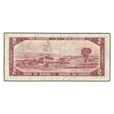 SOLD $2 1954 Bank 0f Canada Note Beattie-Rasminsky S/R Test Prefix BC-38bT - Writing