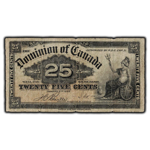SOLD 25 Cents 1900 Dominion of Canada Shinplaster Note DC-15b - VG-8