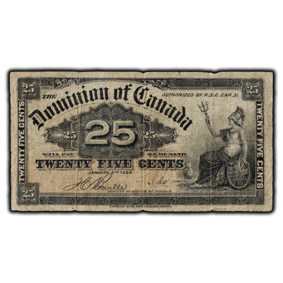 SOLD 25 Cents 1900 Dominion of Canada Shinplaster Note DC-15b - VG-8