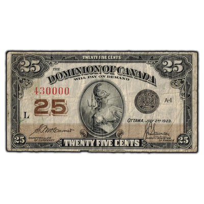 SOLD 25 Cents 1923 Dominion of Canada Shinplaster Note DC-24c - F-12