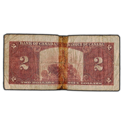 SOLD $2 1937 Bank Of Canada Notes Gordon-Towers E/B Prefix BC-22b - Tape Damage