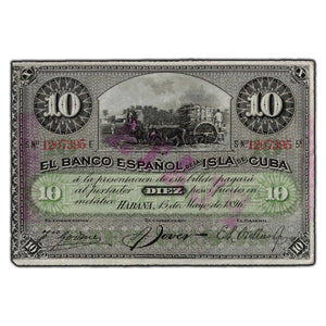 SOLD Cuba 1896 10 Pesos Note P #49d