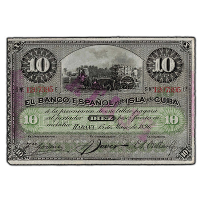 SOLD Cuba 1896 10 Pesos Note P #49d