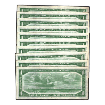 SOLD $1 1954 Bank Of Canada Notes Devil Face S/A Prefix BC-29b - 10 Consecutive