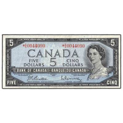 SOLD $5 1954 Bank of Canada Note Beattie-Rasminsky *S/S Prefix BC-39bA - VF-30