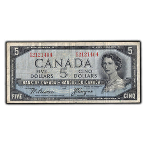 SOLD $5 1954 Bank of Canada Note Devil Face F/C Prefix BC-31b - F-15