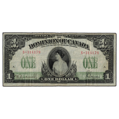 SOLD $1 1917 Dominion of Canada Note Series S DC-23b - Fine+