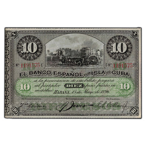 SOLD Cuba 1896 10 Pesos Note P #49d