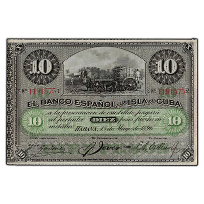 SOLD Cuba 1896 10 Pesos Note P #49d