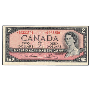 SOLD $2 1954 Bank of Canada Note *K/G Replacement Prefix BC-38dA