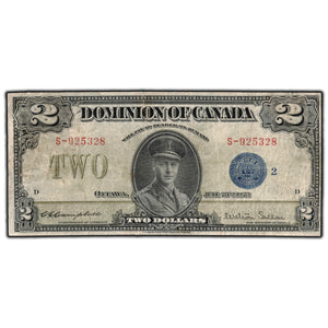 SOLD $2 1923 Dominion of Canada Note Blue Seal Series S DC-26i - Circulated