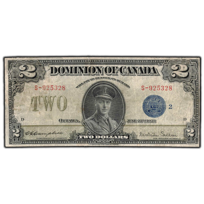 SOLD $2 1923 Dominion of Canada Note Blue Seal Series S DC-26i - Circulated