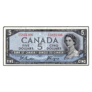 SOLD $5 1954 Bank of Canada Note Devil Face F/C Prefix BC-31b - VF-30