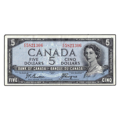 SOLD $5 1954 Bank of Canada Note Devil Face F/C Prefix BC-31b - VF-30
