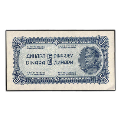 SOLD Yugoslavia 1944 5 Dinara Banknote P #49b - AU-55