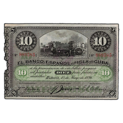 SOLD Cuba 1896 10 Pesos Note P #49d Missing Piece