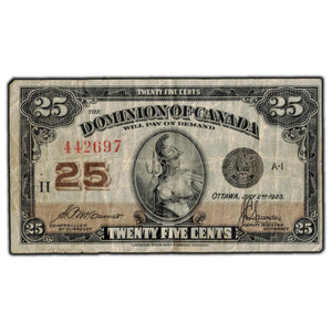 SOLD 25 Cents 1923 Dominion of Canada Shinplaster Note DC-24c - F-12