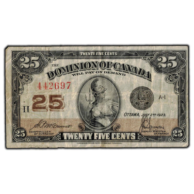 SOLD 25 Cents 1923 Dominion of Canada Shinplaster Note DC-24c - F-12
