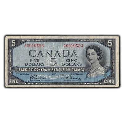 SOLD $5 1954 Bank of Canada Note Devil Face A/C Prefix BC-31a - F-12