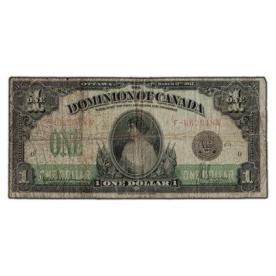 SOLD $1 1917 Dominion of Canada Note Series F Suffix A DC-23d