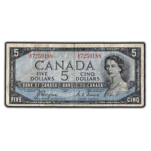 SOLD $5 1954 Bank of Canada Note Devil Face A/C Prefix BC-31a - F-15