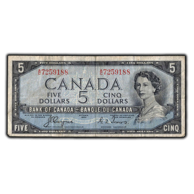 SOLD $5 1954 Bank of Canada Note Devil Face A/C Prefix BC-31a - F-15