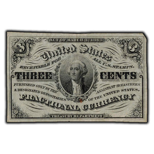 SOLD United States 1863 3 Cents Fractional Note - Corner Damage