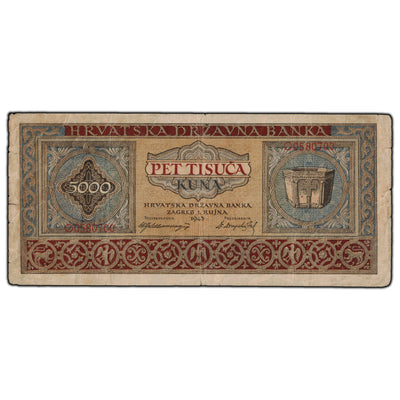 SOLD Croatia 1943 5000 Kuna Note P #13a