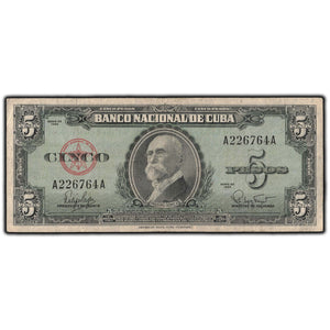 SOLD Cuba 1960 5 Pesos Note P #92a