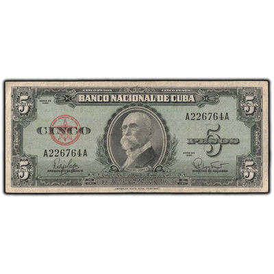 SOLD Cuba 1960 5 Pesos Note P #92a