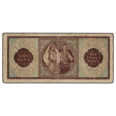 SOLD Croatia 1943 5000 Kuna Note P #13a
