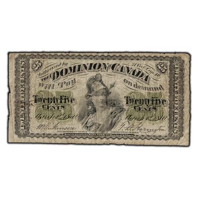 SOLD 25 Cents 1870 Dominion of Canada Shinplaster Note DC-1c - VG-8