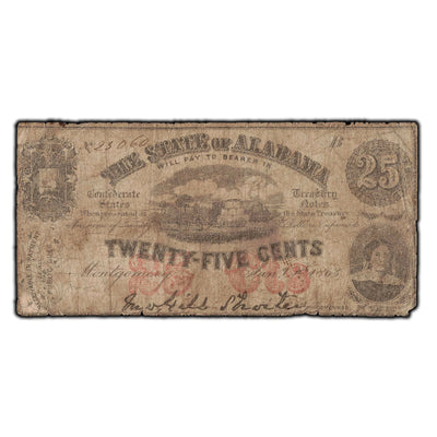 SOLD United States 1863 25 Cents Confederate States Alabama Note