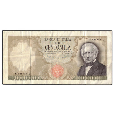 SOLD Italy 1970 100,000 Lire Note P #100 - Tear