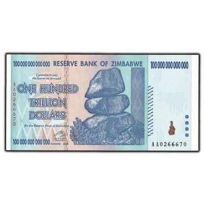 SOLD Zimbabwe 2008 100 Trillion Dollar Banknote P #91 - Uncirculated