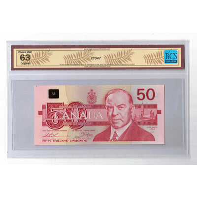 SOLD $50 1988 Bank of Canada Note FHL Prefix - BCS Ch UNC-63