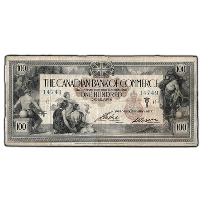 SOLD $100 1917 Canadian Bank Of Commerce Chartered Note - Small Edge Tear