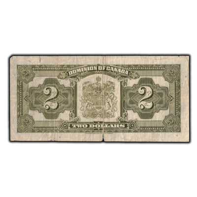 SOLD $2 1923 Dominion Of Canada Note Black Seal Series X DC-26k - Two Tears