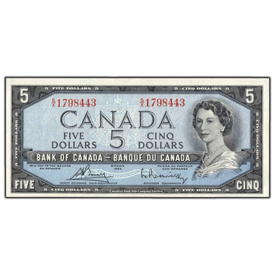 SOLD $5 1954 Bank of Canada Note Bouey-Rasminsky S/X Prefix BC-39c - UNC
