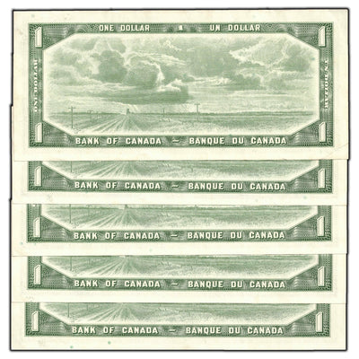 SOLD $1 1954 Bank of Canada Notes B/I Prefix BC-37d - 5 Consecutive