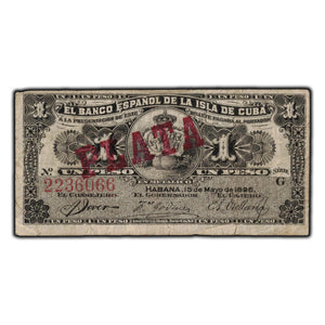 SOLD Cuba El Banco Español 1896 1 Peso Banknote P #47b