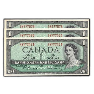 SOLD $1 1954 Bank of Canada Notes N/Z Prefix BC-37b-i - 3 Consecutive